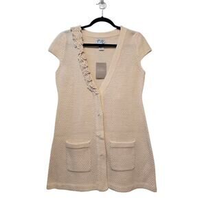 Anthropologie Tabitha NWT Womens Ivory Wool Sweater Dress MED Crochet Boho $169